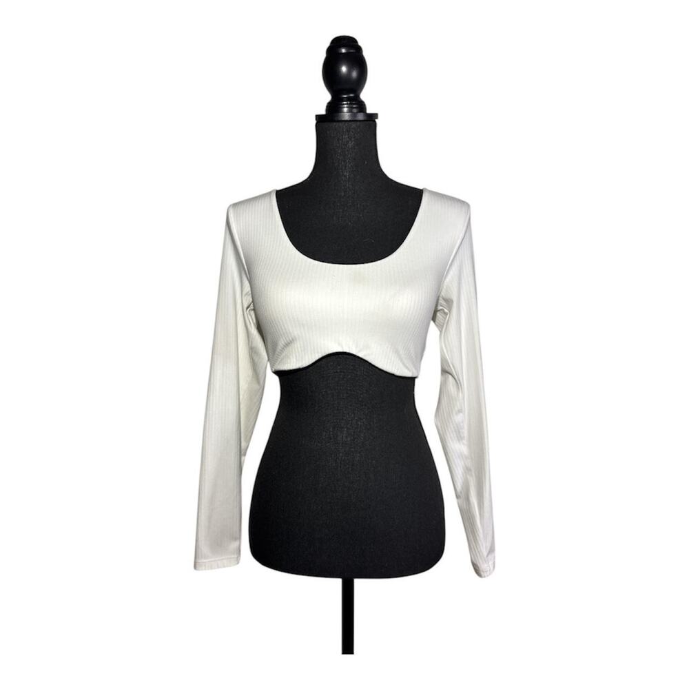 Aerie OFFLINE White Ribbed Long Sleeve Crop Top Size M